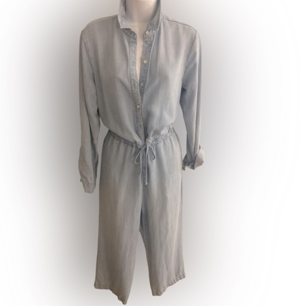 Cloth & Stone Denim Cropped Jumpsuit- S blue chambray , drawstring waist